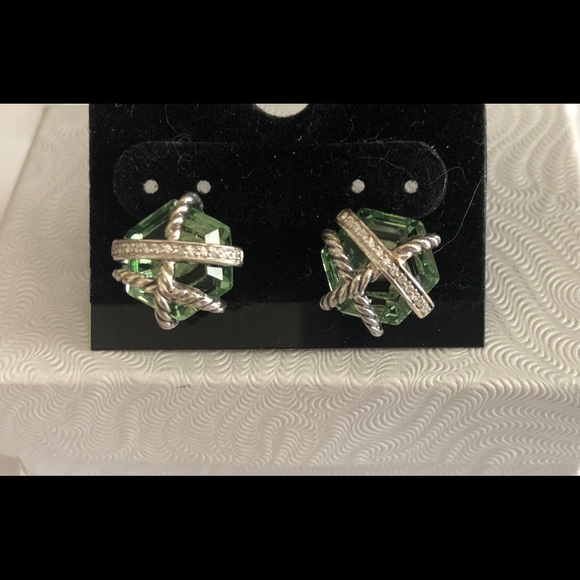 SOLD-David Yurman Diamond Prasiolite Stud Earrings - Picture 6 of 6